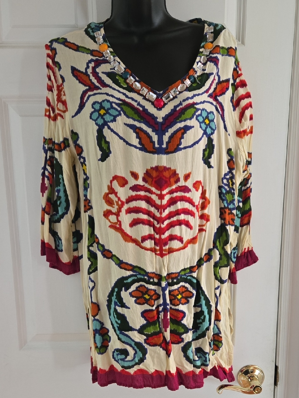Lifestyle Boho Swim Coverup Tunic L Embellished Beach Cover Up Multicolored